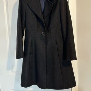 Long Dress Coat Womens Black Wool Coat. Full length Slight Flare Sz M EUC